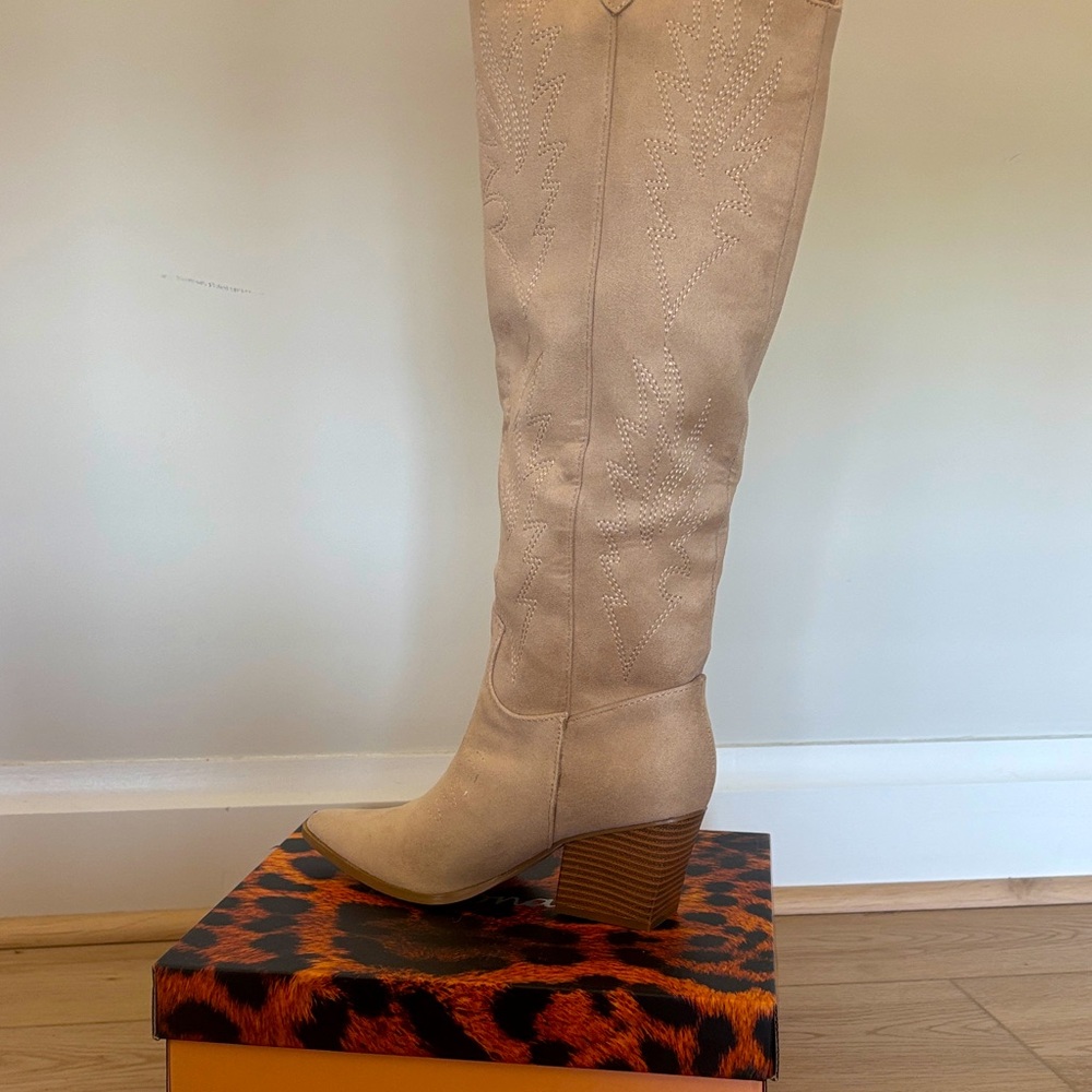 Stylish Beige Over the Knee Boots